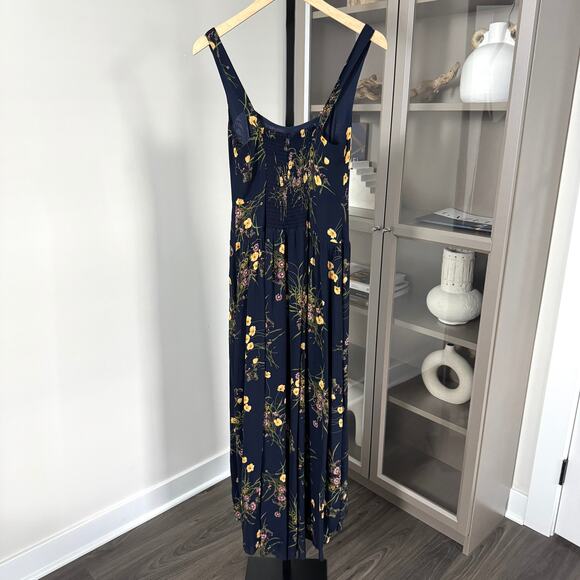 Reformation Kallie Navy Floral Side Slit Dress 2 Sleeveless Green Yellow Midi - Picture 5 of 7